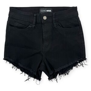 Fashion Nova Stay The Fray Denim Shorts Womens 3 Black Cut Off High Rise NWT
